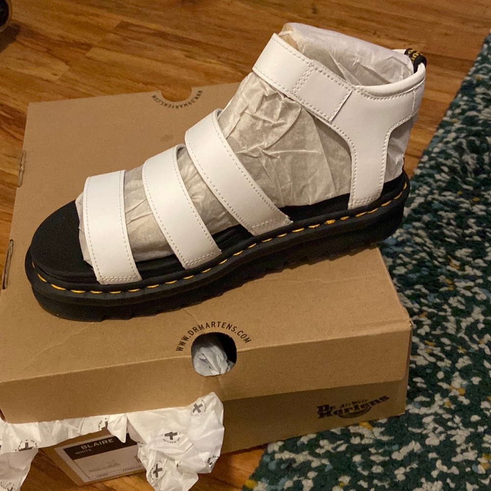black platform with white straps about an inch platform